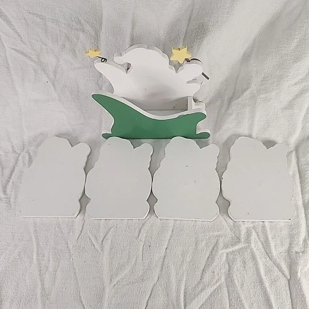5 pc Holliday Wooden 4 Coaster Set - Santa  & Sleigh OR Snowmen 2006